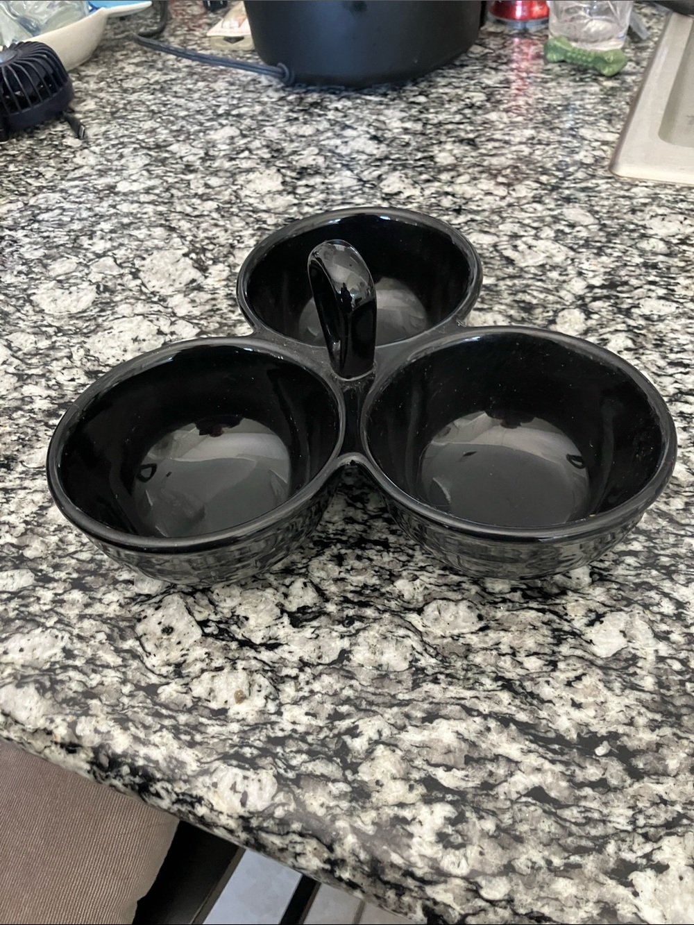 Longaberger Black Triple Bowl Snack Server with Handle